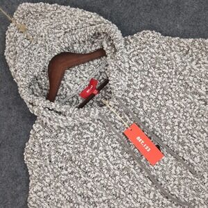 NET.153 Women S/M Chunky Knit Hoodie Cream Tan Marled Boucle Popcorn Sweater NWT